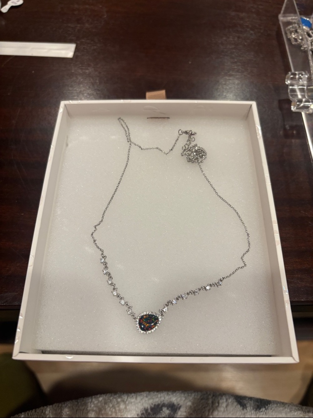 Black Fire Opal on Rhodium